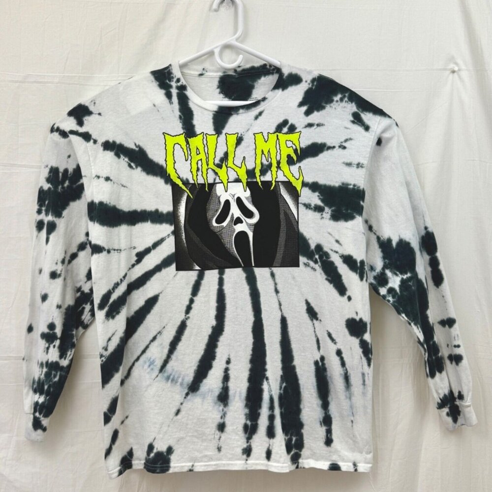 Ghost Face Call Me Long Sleeve Pullover Shirt Unisex XL White Black Tie-Dye